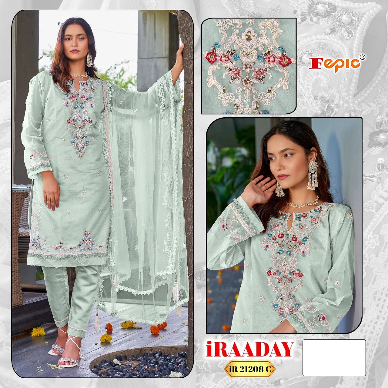 Fepic Ir 21208 Abc Organza Wholesale Pakistani Salwar Suit Catalog — Wholesale Pakistani Suits, MPA wholesale from Surat — view 6